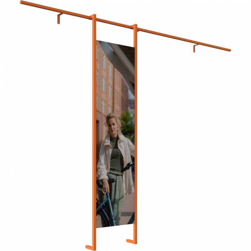 Wandstelling op rail (peesdoek) 3 meter antraciet/oranje