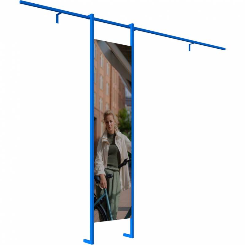 Wandstelling op rail (peesdoek) antraciet/blauw